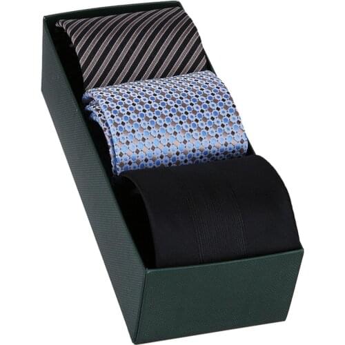 Mens Black Blue Dotted Gray Striped Necktie Gift Set 3 Piece Set Gift for Men