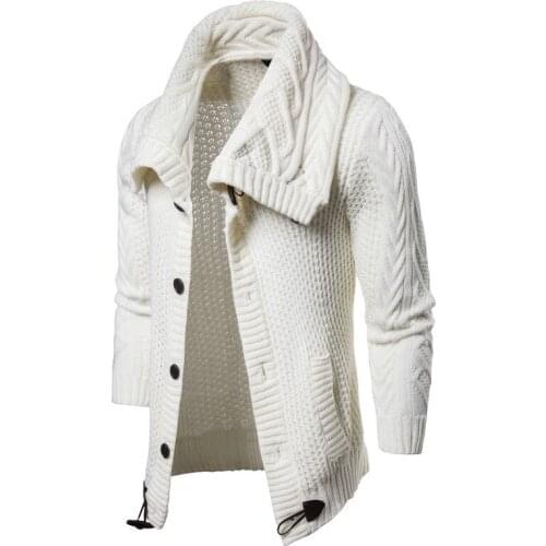 2020 Winter High Collar Men Cardigan Casual Solid Color Single Breasted Slim Sweater Men Thick Warm High Quality Men Sweater