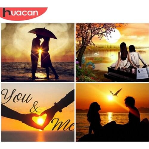 HUACAN 5D DIY Painting By Numbers Lover Figure Wall Art On Canvas HandPainted Paint By Number Sunset For Living Room