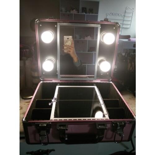2016 New Type Make up Vanity Box Case with LED Lights Beauty Kit Gift Set Mirror Storage Box 2 type with yellow or White Light