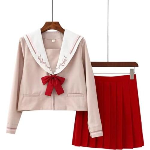 2019 New Spring Japanese School Uniforms For Girls Cute Long-length Sailor Uniform Tops Pleated Skirt Tie Full Sets Jk Costumes