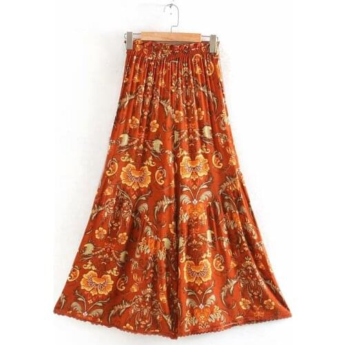 Autumn New Womens Wear Euro American Fashion High Waist Orange Phoenix Tail Wide Leg Pants Womens SG0115