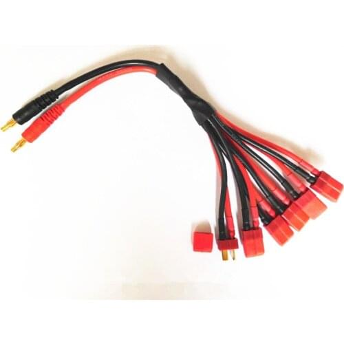 Parallel Charge Cable 1 to 6 Deans Plug T-Connector to 4mm Banana Plugs Charge Lead for RC Lipo Battery