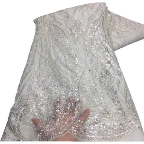 ​​Sequins African Lace Fabric Embroidery French Lace Fabric Champagne Nigerian Lace Fabric For Dress XZ-600