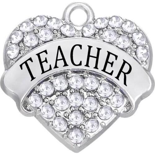 Teachers Day Gift Jewelry Accessories TEACHER Label Heart Rhinestone Crystal Charm & Pendants