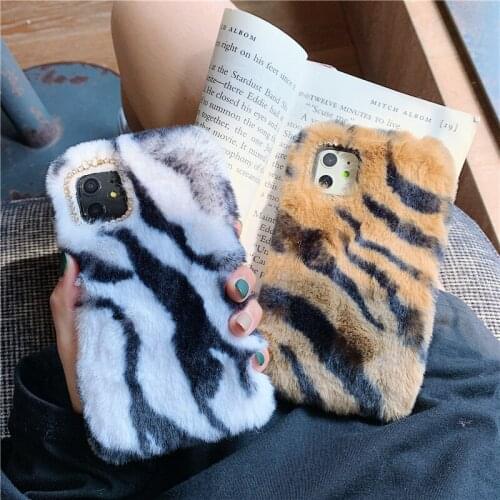 Luxury Fashion Zebra Print Fluffy Fur Soft Case Cover For iPhone 12 Mini 11 Pro XS Max XR X 8 7 6 6S Plus SE Winter Warm Case