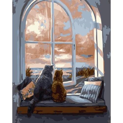 ROYALDREAM Windowsill Kitty Diy Digital Painting By Digital Modern Wall Art Pictures For The Home Wall Art Works