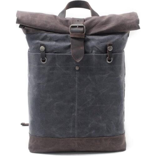 M115 New Europe Fashion Canvas Leather Backpacks 15" Laptop Daypack for Traveling Teenager Back Pack Student Computer Rucksacks