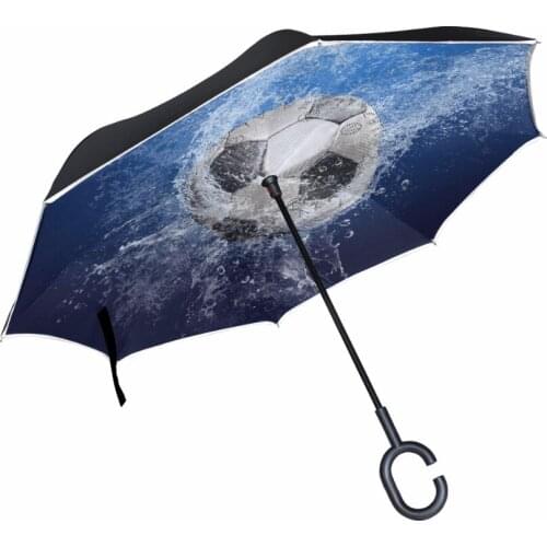 New Arrival Football Folding Reverse Umbrella Double Layer Inverted Windproof Rain Car Umbrellas For Men With Reflective strip