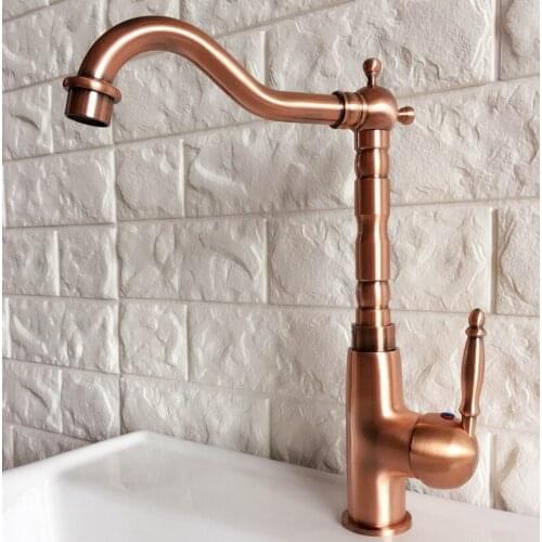 Antique Red Copper Brass Bathroom Kitchen Basin Sink Faucet Mixer Tap Swivel Spout Single Handle One Hole Deck Mounted mnf413