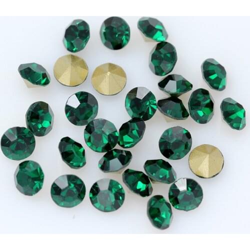Ss2-ss45 Emerald Green Cz Crystal Nail Art Rhinestone Transparent Round Pointed Foiled Back Glass Strass jewelry making bead