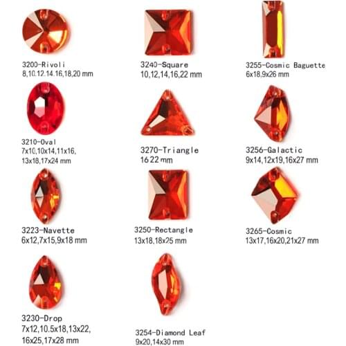 Different Shapes Strass Hyacinth Crystals Glass Sew On Rhinestones For Clothing Decoration Garment Flat Back Sewing Rhinestone