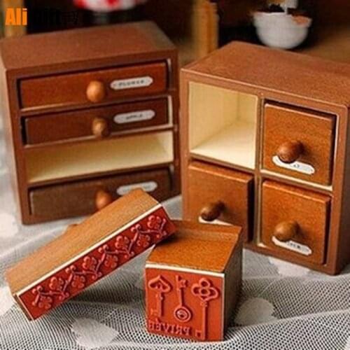 New 2021 Vintage 4 Pcs/set Wooden Box Zakka Drawer Vintage Stamp Set For Diary Decoration Scrapbooking Creative Gift Stamps