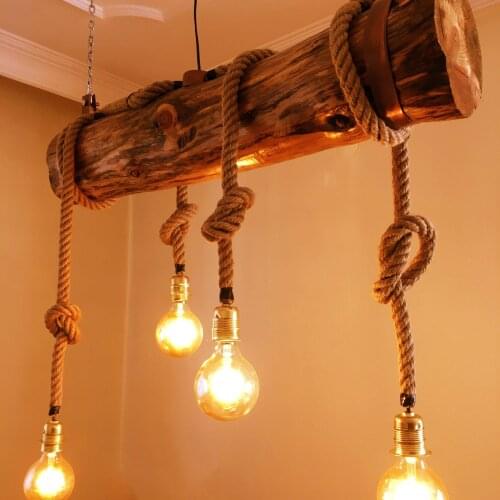 Vintage Hemp Rope Pendant Light Edison Bulb Style Lamp for Living Room Kitchen Home Light Fixtures Decor Luminaire Decoration