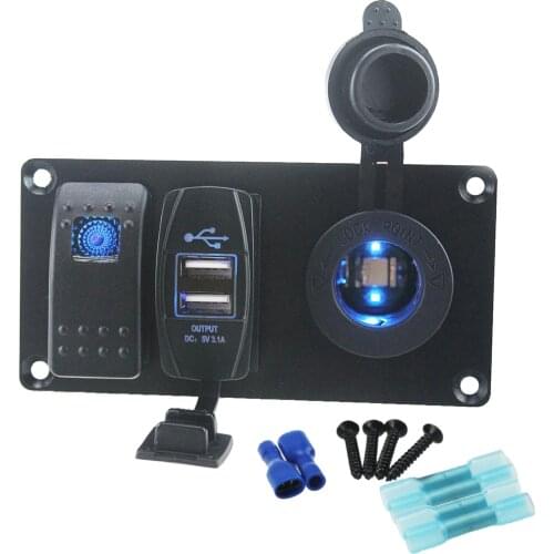 Waterproof USB Cigarette Power Socket Rocker Panel Car Marine Boat Blue Led