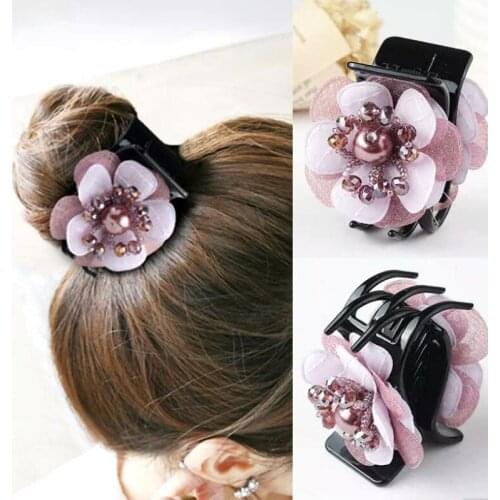 Hair Claw Clamps Plastic Toothed Hair Crab Simple Retro Hair Claw Clip Flower Hairpin Beaded Hair Accessories For Women Girls