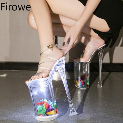 Firowe Women Clear Transparent Luminous Platform Shoes Nightclub Catwalk Pole Dance Shoe Super High Heels Car Model Sandals 26cm