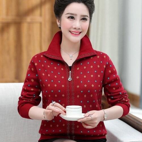 Middle-aged Womens Knit Cardigan Sweater 2019 Autumn Plus Size 4XL Loose Thick Cashmere Cardigan Jacket Mother Winter Coats 939