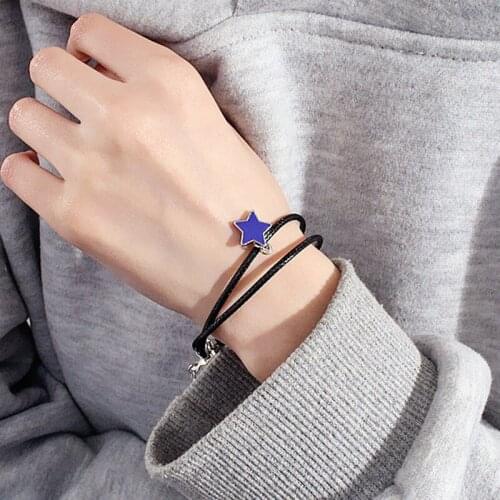 Women Lady Female Girl Daughter Girlfriend Couples Lover Jewelry Black Blue Color Adjustable Star Rope Chain Bracelet
