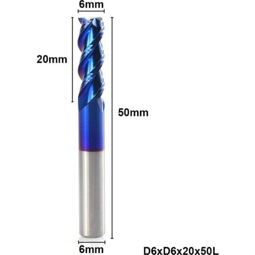 1pc 6mm tungsten carbide end mill nano blue aluminum coating spiral cut end mill 3 flute cnc router bit