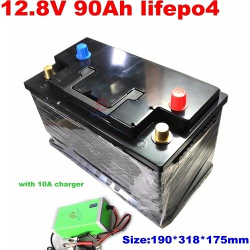 12.8V 90AH LiFePo4 LFP 12V Lithium With BMS Long Life Deep Cycles backup power RV boat inverter golf cart UPS +10A Charger
