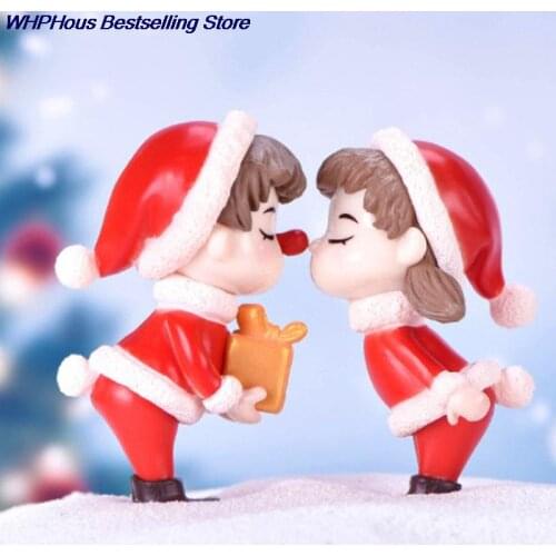 2Pcs Mini Christmas Couple Figure Doll DIY Garden Bonsai Decor Ornament Kid Toy Miniature Figurine People Statue home decor