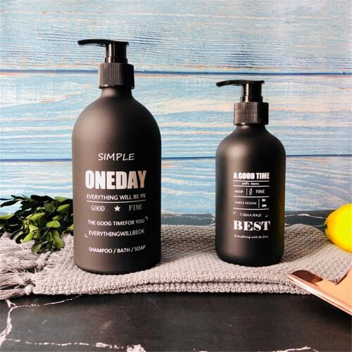 250ml 500ml Black Glass Bath Shampoo Storage Bottle Chic Printing Letter Liquid Lotion Press Bottle Portable Organizer Bottles