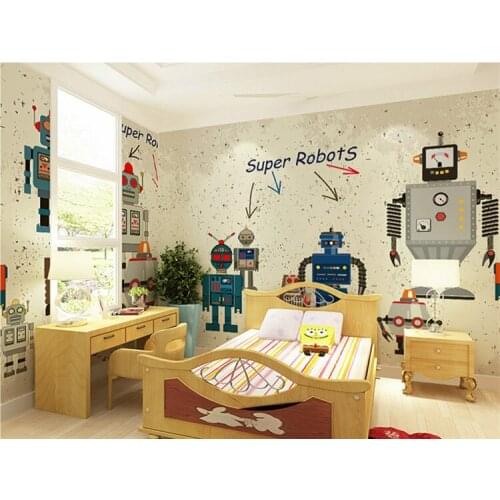 3D modern environmental cartoon robot childrens room sofa bedroom TV background wall custom wallpaper mural