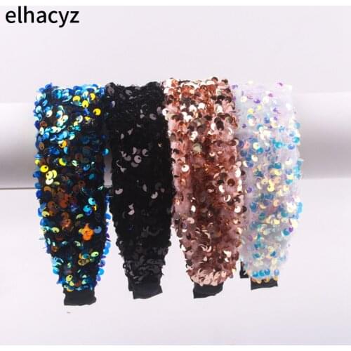 4pcs/lot New Design Sparkly Reversible Sequins Sponge Headbands Mermaid Hair Bands for Women Daily Party Girls Hair Accessories