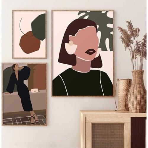 Abstract Fashion Vintage Girl Wall Art Canvas Painting Posters and Prints Pictures Nordic Home Decor For Living Room Bedroom