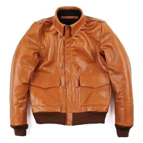 Free shipping,Brand orange men 100% genuine Jackets,casual slim classic A2 Oil wax cow leather jacket,quality.sales