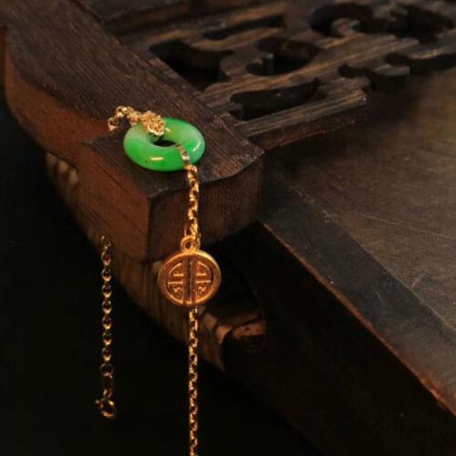 Natural Hetian jade Yuan Bao Bracelet Chinese retro palace style unique ancient gold craft charm womens brand jewelry