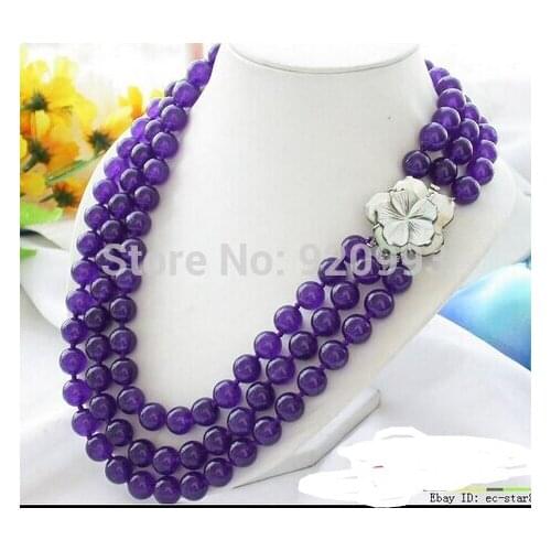 Brinco brincos Wholesale& P&P**** 3row 17-19" 12mm round purple gem bead necklace shell for women jewelry mujer moda