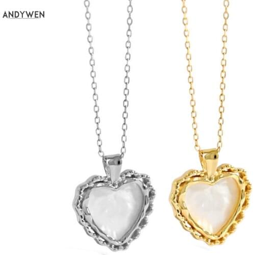 ANDYWEN 925 Sterling Silver Big Heart Pendant Chain Necklace 2020 Rock Punk Gold Crystal Wedding Jewelry European Gift Statement