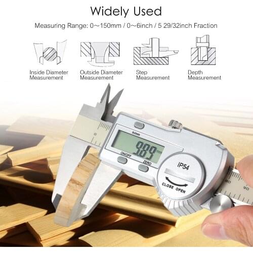 Digital Stainless Steel Caliper mm/inch LCD Display Vernier Caliper IP54 Waterproof