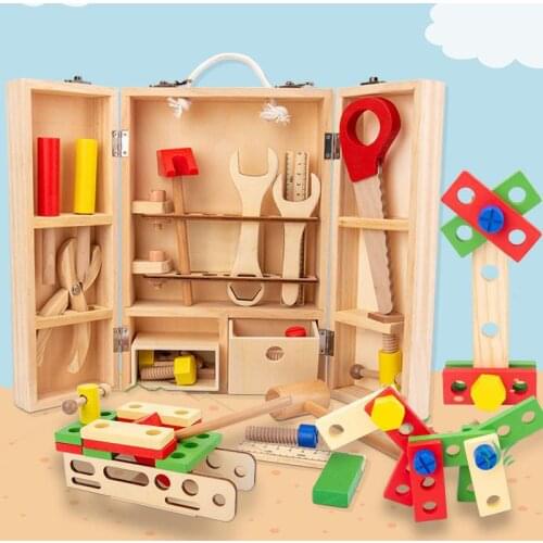 Childrens Wooden Repair Tool Toys Family Pretends To Play With Selected Original Basswood Repair Tool Box Boys' Toys Gifts