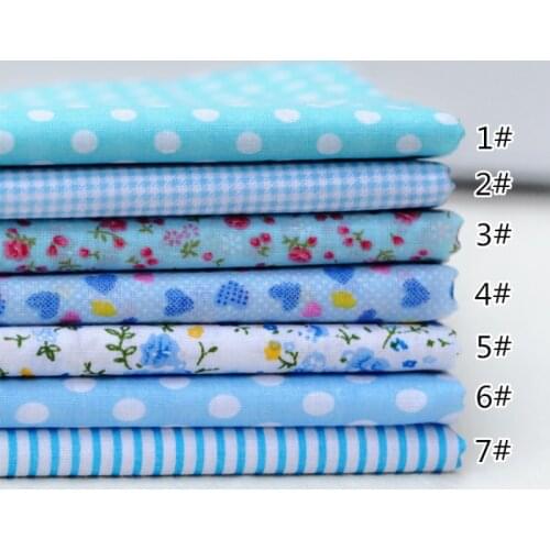 DIY 6pcs/lots 25x25cm Blue Floral stripe lattice 100%Cotton Pur-cut Patchwork Fabric Bundle Sewing Quilting Crafts for Handmade
