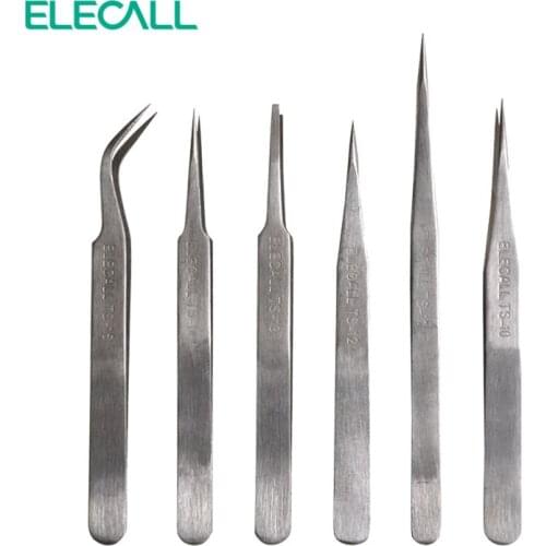ELECALL TS Series Of 6 PCS Good Quality Safe Stainless Steel Tweezers Repairing Maintenance Tools