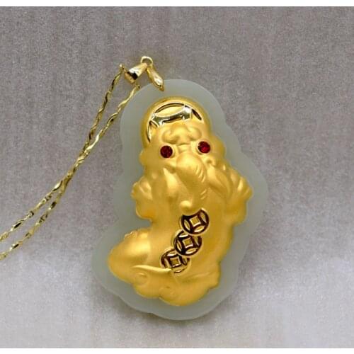 Genuine Guarantee Natural Jade Pendant With 24K Pure Gold Three Coins PIXIU Amulet Lucky Necklace For Men Women Luxury Jewelry