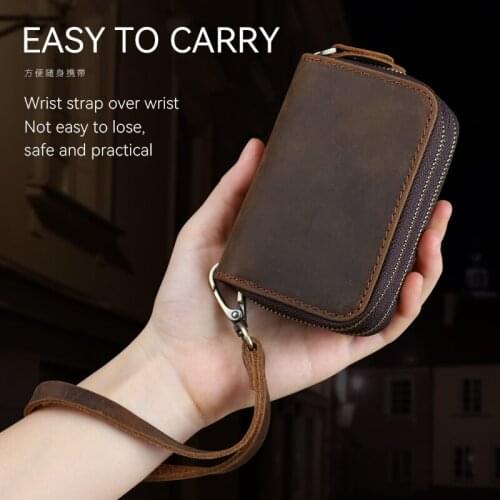 Crazy Horse Leather Key Wallet Men Genuine Leather Car Smart Key Holder Box Housekeeper Keys Card Slot Coin Purse Organizer Bag