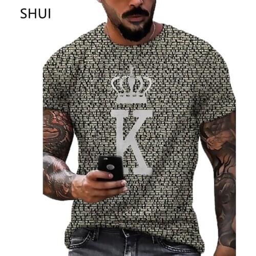 Summer Mens T-shirt Street Personality Poker Style Niche Printing 3D Clothes Large Size Mens Top Loose Pullover T-shirt