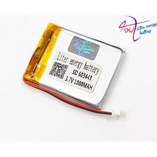 3.7V 1000mAh battery JST 1.25mm 2pin connector 603443 Lithium Polymer Li-Po Rechargeable Battery For Mp3 GPS Speaker Recorder