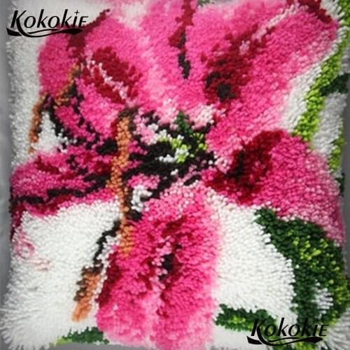 Handicraft cross stitch embroidery needlework sets Crocheting Rug Yarn Patchwork Pillowcase latch hook rug kits flowers pillow