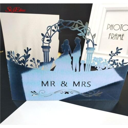 10Pcs/lot Laser Cut Groom & Bride Invitations Cards Kits for Wedding Bridal Shower Birthday Wedding Decorations 5Z-SH070