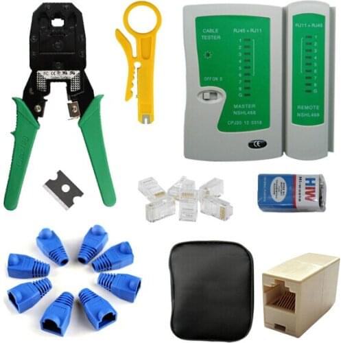 Hand Tool Set Network Tool Kit Cable Tester+Crimp Crimper+50 Rj45 Cat5 Cat5e Connector Plug+10pcs Rj45 Strain Relief Boot