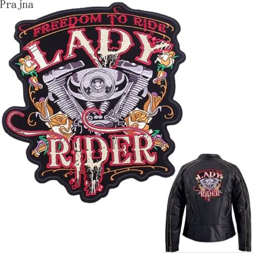 Prajna Custom Motorcycle Patch Applique Iron On Embroidered Patches For Biker Clothes Stickers Big Punk Skull Patch Jacket Decor