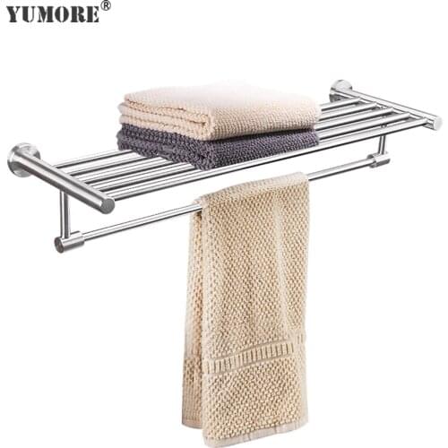 YUMORE Bathroom Towel Rack Wall Mounted Storage Hanger Stainless Steel Towel Circle Double Towel Shelf Holder Kitchen Organizer