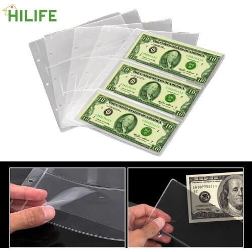 Loose Leaf Sheet for Collector PVC Portable Paper Money Collection Album Paper Money Protective Bag 3-Slot Banknotes Holder