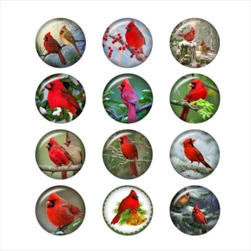 50PCS Charms Red Bird Glass Button Snap Jewelry Charm Fit For DIY 18mm Snap Jewelry Button Bracelet&Necklace Jewelry