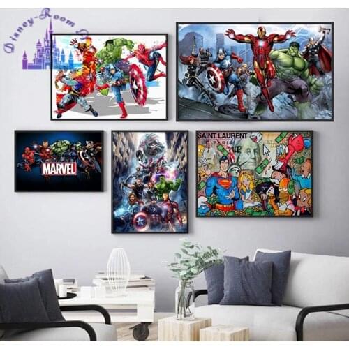 Marvel Avengers Canvas Painting Captain America Iron Man Wall Art Canvas Poster and Print Picture Wall Art Decor for Living Room